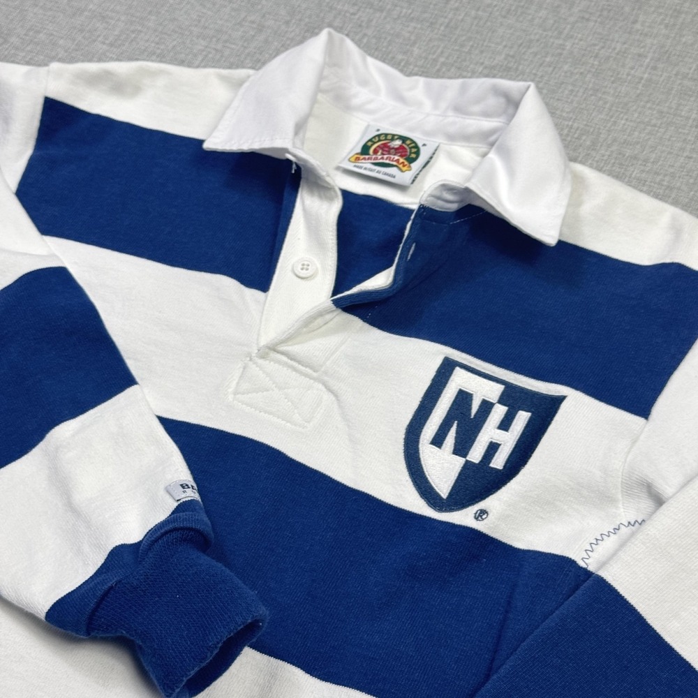 Barbarian Rugby Polo Shirt Mens Small Blue Long Sleeve Collared Cotton Striped